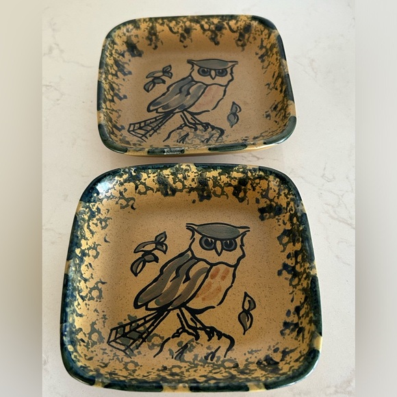Vintage Set Honiton England Ceramic Dishes hand-painted  Image of Owl 4 x 4 in - Picture 5 of 5